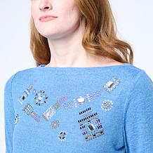 DG2 by Diane Gilman Embellished Boat-Neck Long-Sleeve Top