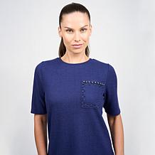 DG2 by Diane Gilman Embellished Brushed Sweater Knit Short-Sleeve Top