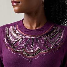 DG2 by Diane Gilman Embellished Bushed Sweater Knit Easy Top