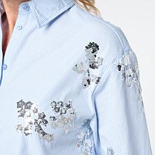 DG2 by Diane Gilman Embellished Striped Poplin Button-Down Shirt