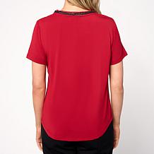DG2 by Diane Gilman Embellished U-Neck Short-Sleeve Tee