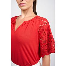 DG2 by
Diane Gilman Embroidered Eyelet Sleeve Mixed Media Tee