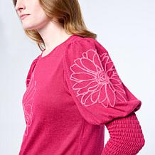DG2 by Diane Gilman Embroidered Juliette-Sleeve Sweater