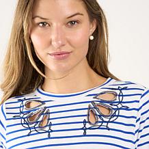 DG2 by Diane Gilman Embroidered Striped Knit Swing Dress