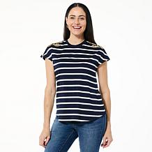 DG2 by Diane Gilman Embroidered Striped Knit Tee