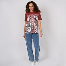 DG2 by Diane Gilman Everyday Jersey Knit Scarf Print Top