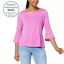 DG2 by Diane Gilman Everyday Jersey Knit Square-Neck Bell Cuff Top