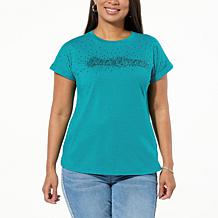 DG2 by Diane Gilman Everyday Jersey Rhinestone Embellished Tee