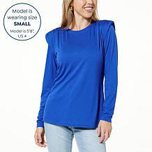 DG2 by Diane Gilman Everyday Jersey Shirred Shoulder Long-Sleeve Tee