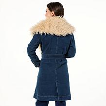 DG2 by Diane Gilman Faux Fur Trimmed Stretch Denim Trench Coat