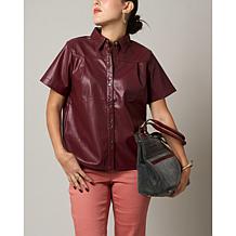 DG2 by Diane Gilman Faux Leather Short-Sleeve Button-Up Shirt