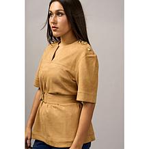 DG2 by Diane Gilman Faux Suede Button Detail Belted Tunic
