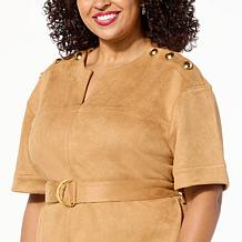 DG2 by Diane Gilman Faux Suede Button Detail Belted Tunic