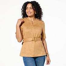 DG2 by Diane Gilman Faux Suede Button Detail Belted Tunic