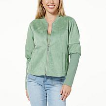DG2 by Diane Gilman Faux Suede Puff Sleeve Bomber Jacket 