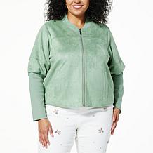 DG2 by Diane Gilman Faux Suede Puff Sleeve Bomber Jacket 