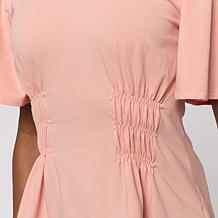 DG2 by Diane Gilman Flutter-Sleeve Shirred Waist V-Neck Knit Top