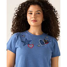 DG2 by Diane Gilman Heart Embellished Short-Sleeve Tee