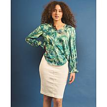 DG2 by Diane Gilman Just Like Silk V-Neck Peasant Blouse
