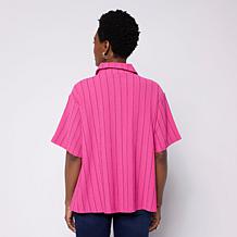 DG2 by Diane Gilman Knit Plisse Handkerchief Shirt