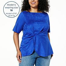 DG2 by Diane Gilman Knot-Front Faux Suede Top