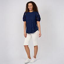 DG2 by Diane Gilman Lace Eyelet Embroidered Puff-Sleeve Top