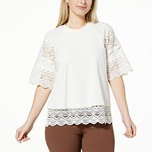 DG2 by Diane Gilman Lace Trim Short-Sleeve Easy Top
