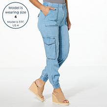 DG2 by Diane Gilman Lyocell Denim Contrast Stitch Cargo Jogger