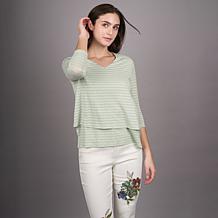 DG2 by Diane Gilman Metallic Striped Jersey V-Neck Easy Top