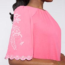 DG2 by Diane Gilman Mixed Media Embroidered Sleeve Top