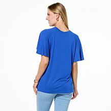 DG2 by Diane Gilman Mixed Media Scarf Printed Flutter Sleeve Top