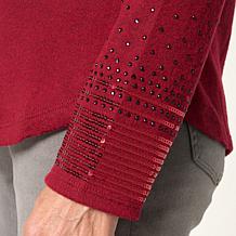 DG2 by Diane Gilman Mock-Neck Embellished Sleeve Knit Top