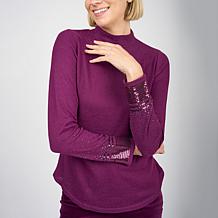DG2 by Diane Gilman Mock-Neck Embellished Sleeve Knit Top