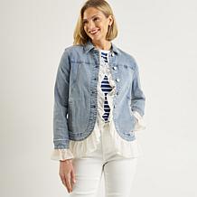 DG2 by Diane Gilman New Classic Stretch Chiffon Combo Denim Jacket
