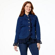 DG2 by Diane Gilman New Classic Stretch Chiffon Combo Denim Jacket
