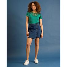 DG2 by Diane Gilman New Classic Stretch Denim Button Front Wrap Skort