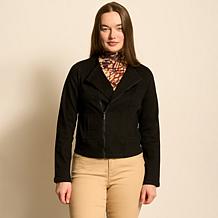 DG2 by Diane Gilman New Classic Stretch Denim Collarless Moto Jacket