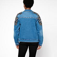 DG2 by Diane Gilman New Classic Stretch Denim Embellished Jacket