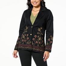 DG2 by Diane Gilman New Classic Stretch Denim Embroidered Blazer