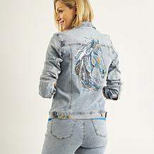 DG2 by Diane Gilman New Classic Stretch Denim Embroidered Jean Jacket