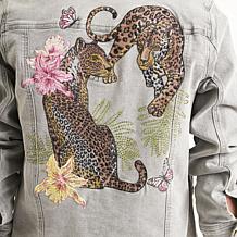 DG2 by Diane Gilman New Classic Stretch Denim Embroidered Jean Jacket