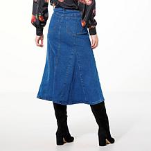 DG2 by Diane Gilman New Classic Stretch Denim Fit-and-Flare Midi Skirt