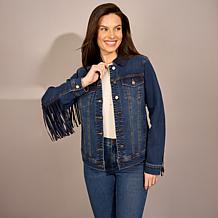 DG2 by Diane Gilman New Classic Stretch Denim Fringe Western Jacket