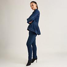 DG2 by Diane Gilman New Classic Stretch Denim Peplum Waterfall Jacket