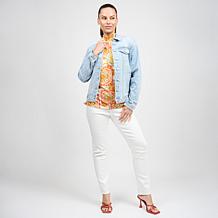 DG2 by Diane Gilman New Classic Stretch Denim Scarf Panel Back Jacket