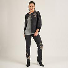 DG2 by Diane Gilman New Classic Stretch Denim Straight-Leg Embroide...