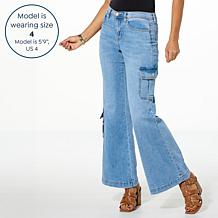 DG2 by Diane Gilman New Classic Stretch Denim Wide-Leg Cargo Jean