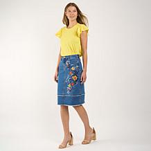 DG2 by Diane Gilman New Classic Stretch Embellished Denim Skirt