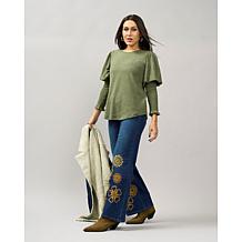 DG2 by Diane Gilman New Classic Stretch Embroidered Wide-Leg Jean