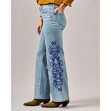DG2 by Diane Gilman New Classic Stretch Embroidered Wide-Leg Jean